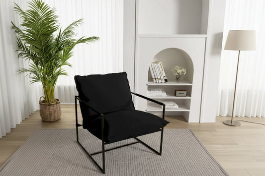 Metal Framed Accent Chair Sling Armchair with Bag Cushion