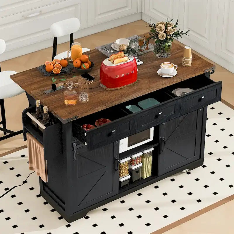 53.7 Farmhouse Kitchen Island with Power Outlet
