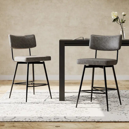 26 Retro Swivel Counter Stools, Set of 2 PU Leather Bar Chairs with Cushioned Seat and Iron Frame