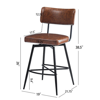 26 Retro Swivel Counter Stools, Set of 2 PU Leather Bar Chairs with Cushioned Seat and Iron Frame