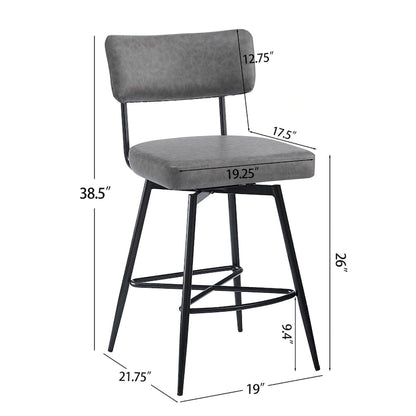 26 Retro Swivel Counter Stools, Set of 2 PU Leather Bar Chairs with Cushioned Seat and Iron Frame