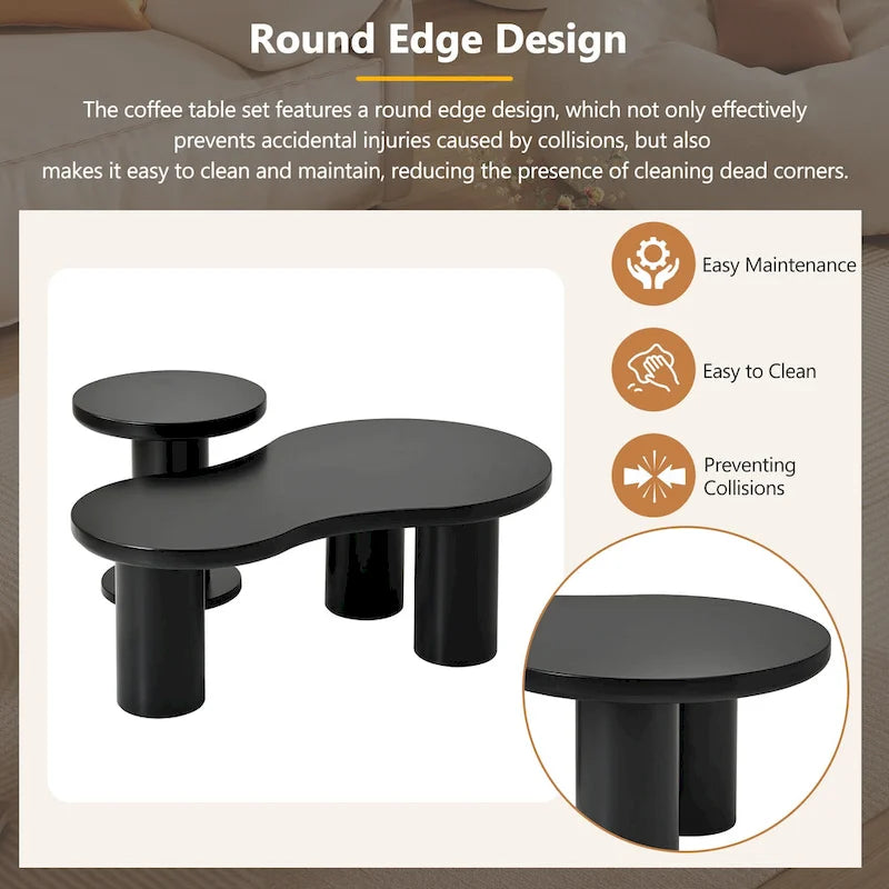 Set of 2 Nesting Cloud Coffee Table with Round Small Side Table