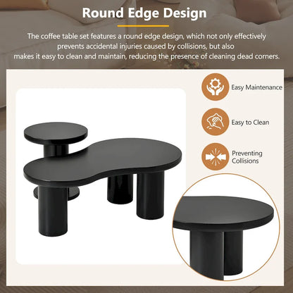 Set of 2 Nesting Cloud Coffee Table with Round Small Side Table