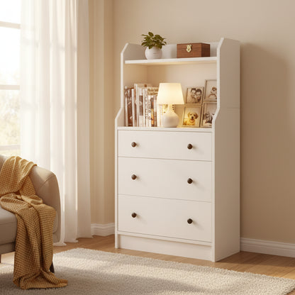 3-Drawer Dresser 44 Tall Wood Storage Organizer Chest w/ 2