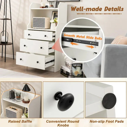 Gymax 3-Drawer Dresser 44 Tall Wood Storage Organizer Chest w/ 2