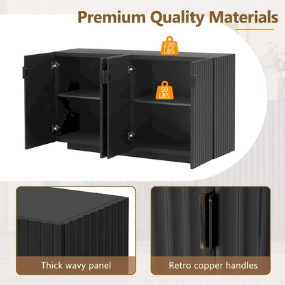 Buffet Cabinet with 4 Fluted Doors, Sideboard Cabinet with Storage, Wooden Storage Cabinet with Adjustable Shelves