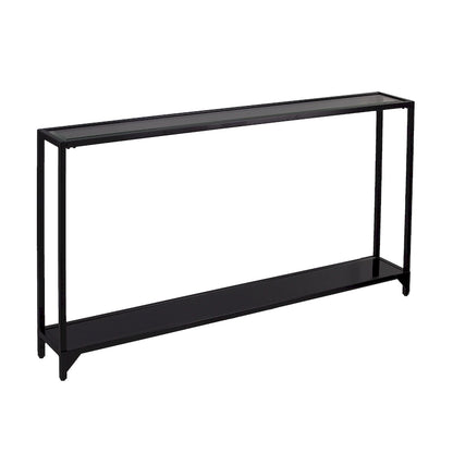 Glass Mirrored Console Table and Metal Frame with Shelf - 56 L x 8 W x 29 H