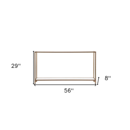Glass Mirrored Console Table and Metal Frame with Shelf - 56 L x 8 W x 29 H