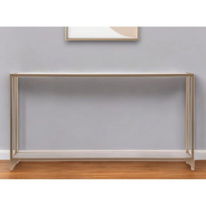 Glass Mirrored Console Table and Metal Frame with Shelf - 56 L x 8 W x 29 H