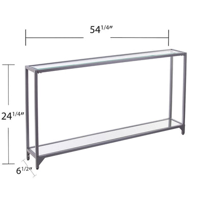 Glass Mirrored Console Table and Metal Frame with Shelf - 56 L x 8 W x 29 H