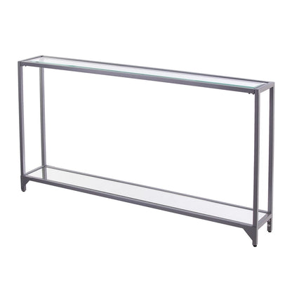 Glass Mirrored Console Table and Metal Frame with Shelf - 56 L x 8 W x 29 H