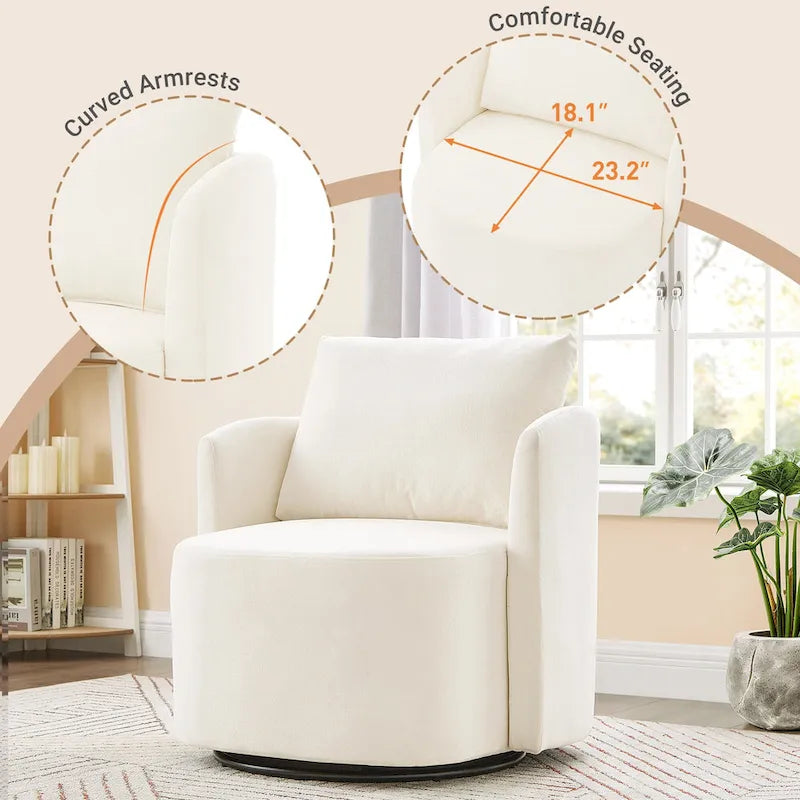 Chenille 360 Swivel Barrel Chair with Ergonomic Curved Design and 440lb Weight Capacity