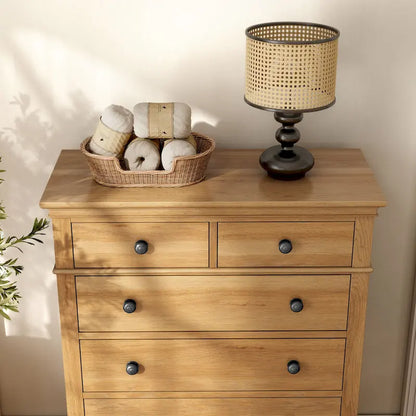 Furniture of America Wellington Farmhouse Natural Oak Wood 5-Drawer Chest