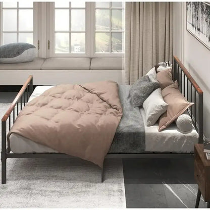 Black Metal Queen Platform Bed Frame with Headboard and Footboard - No Box Spring Required, 660 lbs Capacity