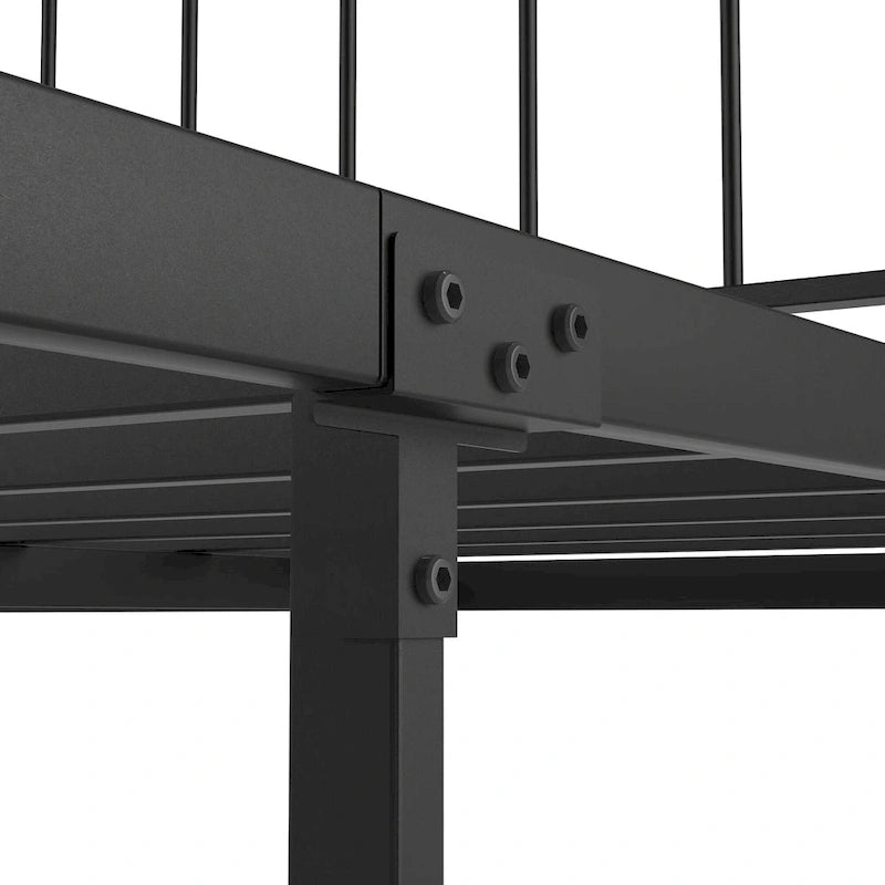 Black Metal Queen Platform Bed Frame with Headboard and Footboard - No Box Spring Required, 660 lbs Capacity