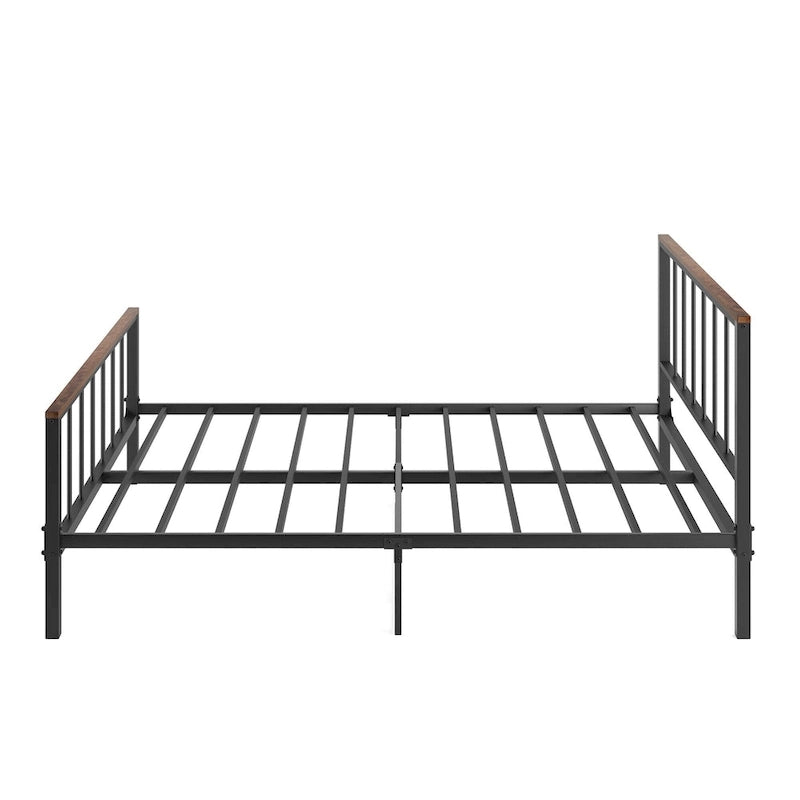 Black Metal Queen Platform Bed Frame with Headboard and Footboard - No Box Spring Required, 660 lbs Capacity