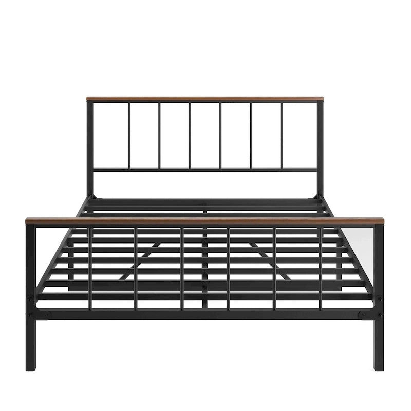 Black Metal Queen Platform Bed Frame with Headboard and Footboard - No Box Spring Required, 660 lbs Capacity