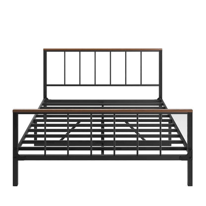 Black Metal Queen Platform Bed Frame with Headboard and Footboard - No Box Spring Required, 660 lbs Capacity