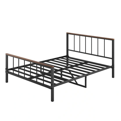 Black Metal Queen Platform Bed Frame with Headboard and Footboard - No Box Spring Required, 660 lbs Capacity