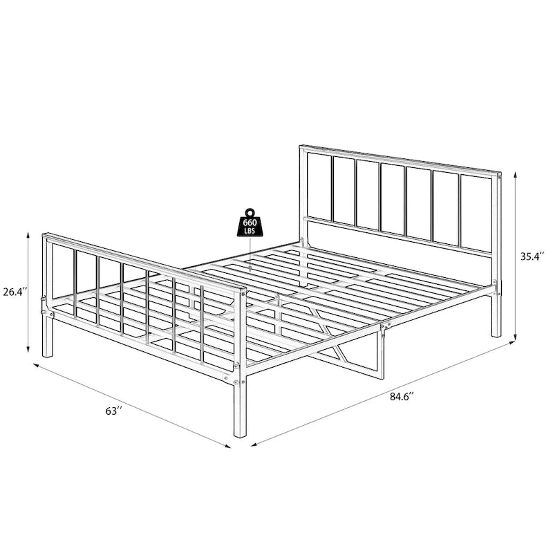 Black Metal Queen Platform Bed Frame with Headboard and Footboard - No Box Spring Required, 660 lbs Capacity