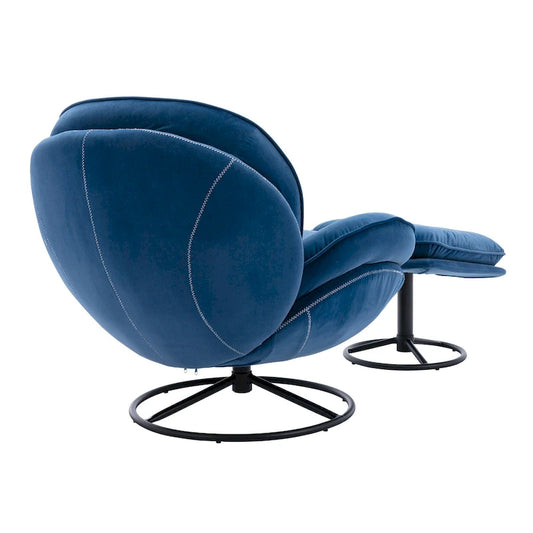 Blue Modern 31.73 Upholstered Swivel Buttons Tufted Accent Chair with Ottoman and Black Metal Legs