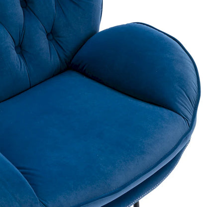 Blue Modern 31.73 Upholstered Swivel Buttons Tufted Accent Chair with Ottoman and Black Metal Legs