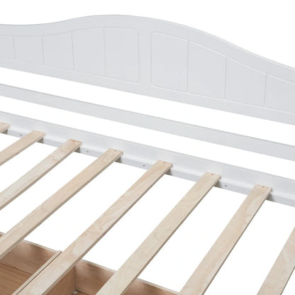 Simple Twin Size Pine Wood Canopy Daybed Frame with 2 Storage Drawers