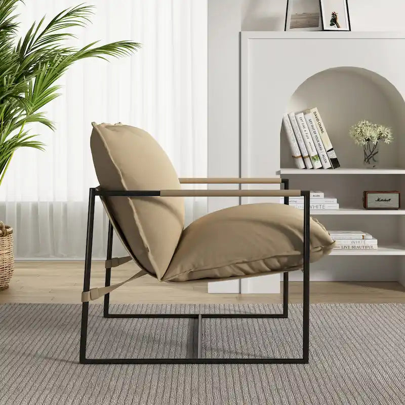 Metal Framed Accent Chair Sling Armchair with Bag Cushion