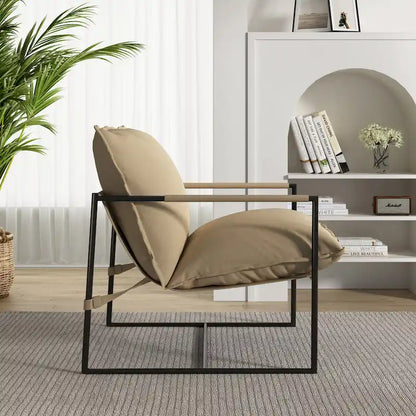 Metal Framed Accent Chair Sling Armchair with Bag Cushion