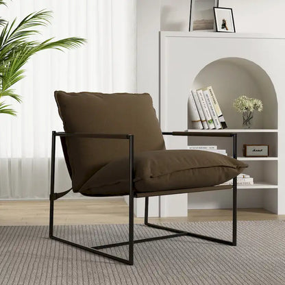 Metal Framed Accent Chair Sling Armchair with Bag Cushion
