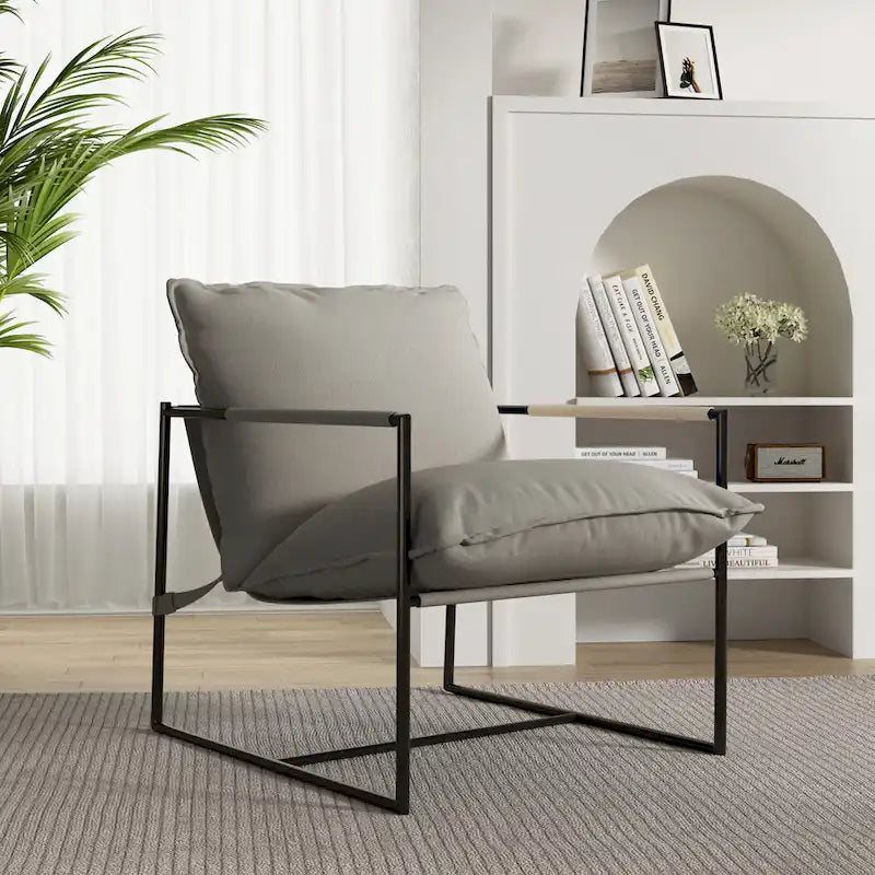 Metal Framed Accent Chair Sling Armchair with Bag Cushion