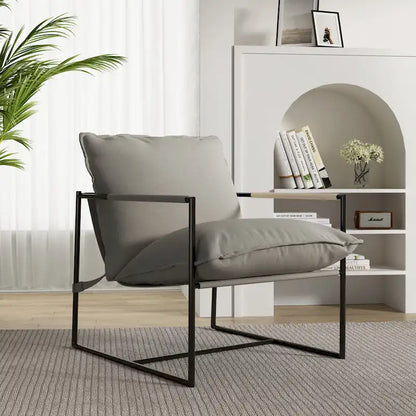 Metal Framed Accent Chair Sling Armchair with Bag Cushion