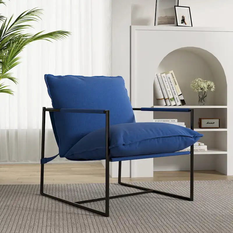 Metal Framed Accent Chair Sling Armchair with Bag Cushion