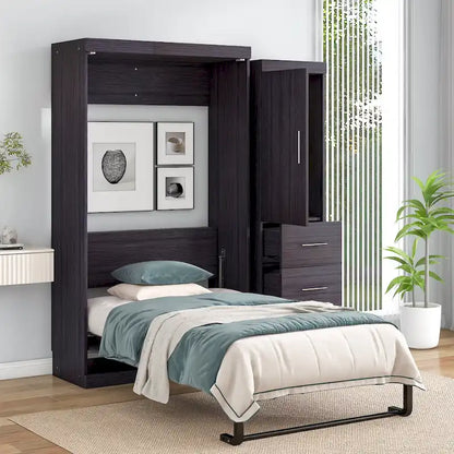 Full Size Wall Bed Murphy Bed with Wardrobe & Drawers,can be Folded into Cabinet