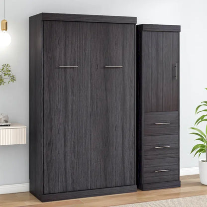 Full Size Wall Bed Murphy Bed with Wardrobe & Drawers,can be Folded into Cabinet