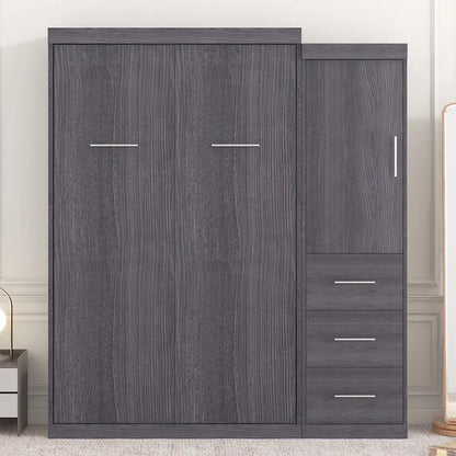 Full Size Wall Bed Murphy Bed with Wardrobe & Drawers,can be Folded into Cabinet