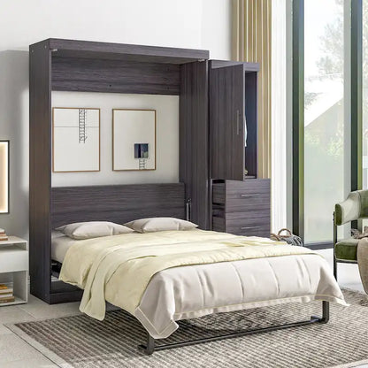 Full Size Wall Bed Murphy Bed with Wardrobe & Drawers,can be Folded into Cabinet
