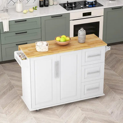 Kitchen Island Cart with 2 Door Cabinet and Three Drawers