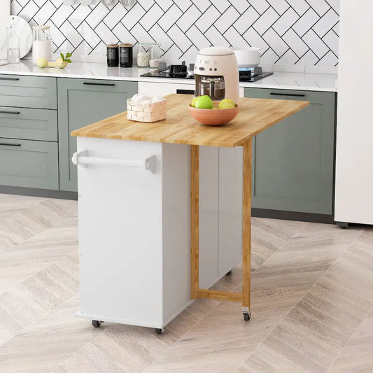 Kitchen Island Cart with 2 Door Cabinet and Three Drawers