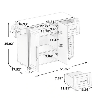 Kitchen Island Cart with 2 Door Cabinet and Three Drawers
