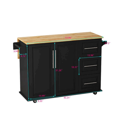 Kitchen Island Cart with 2 Door Cabinet and Three Drawers