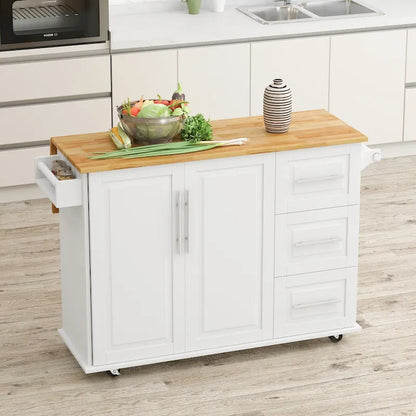 Kitchen Island Cart with 2 Door Cabinet and Three Drawers