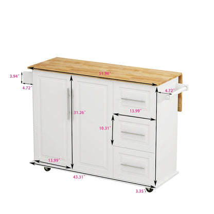Kitchen Island Cart with 2 Door Cabinet and Three Drawers