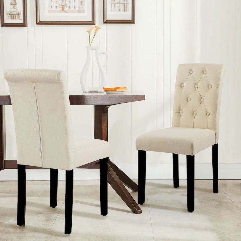 Fabric Upholstery Button Tufted Dining Chairs Set of 2