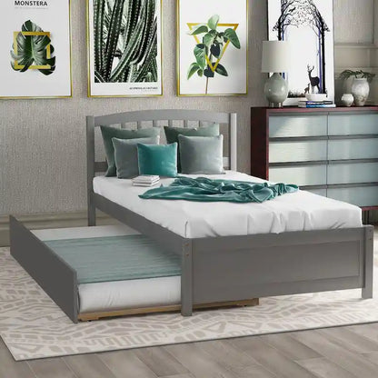 Twin size Platform Wood Bed Frame with Trundle