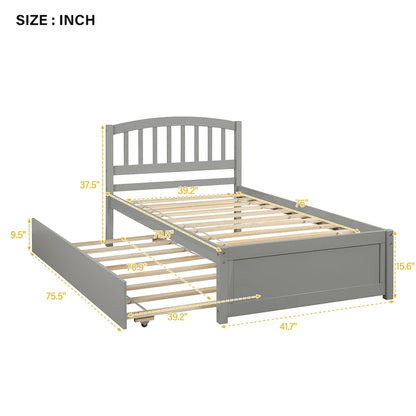 Twin size Platform Wood Bed Frame with Trundle