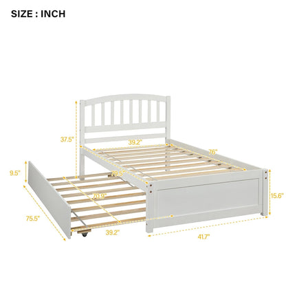 Twin size Platform Wood Bed Frame with Trundle