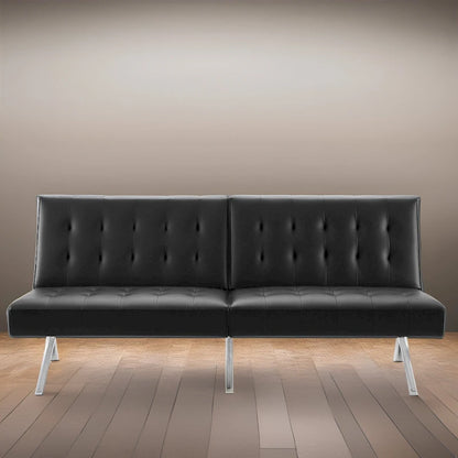 Tufted Mid-Century Modern Split Back Futon Sofa Couch Bed with Chrome Legs