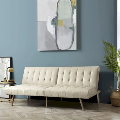 Tufted Mid-Century Modern Split Back Futon Sofa Couch Bed with Chrome Legs