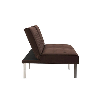 Tufted Mid-Century Modern Split Back Futon Sofa Couch Bed with Chrome Legs